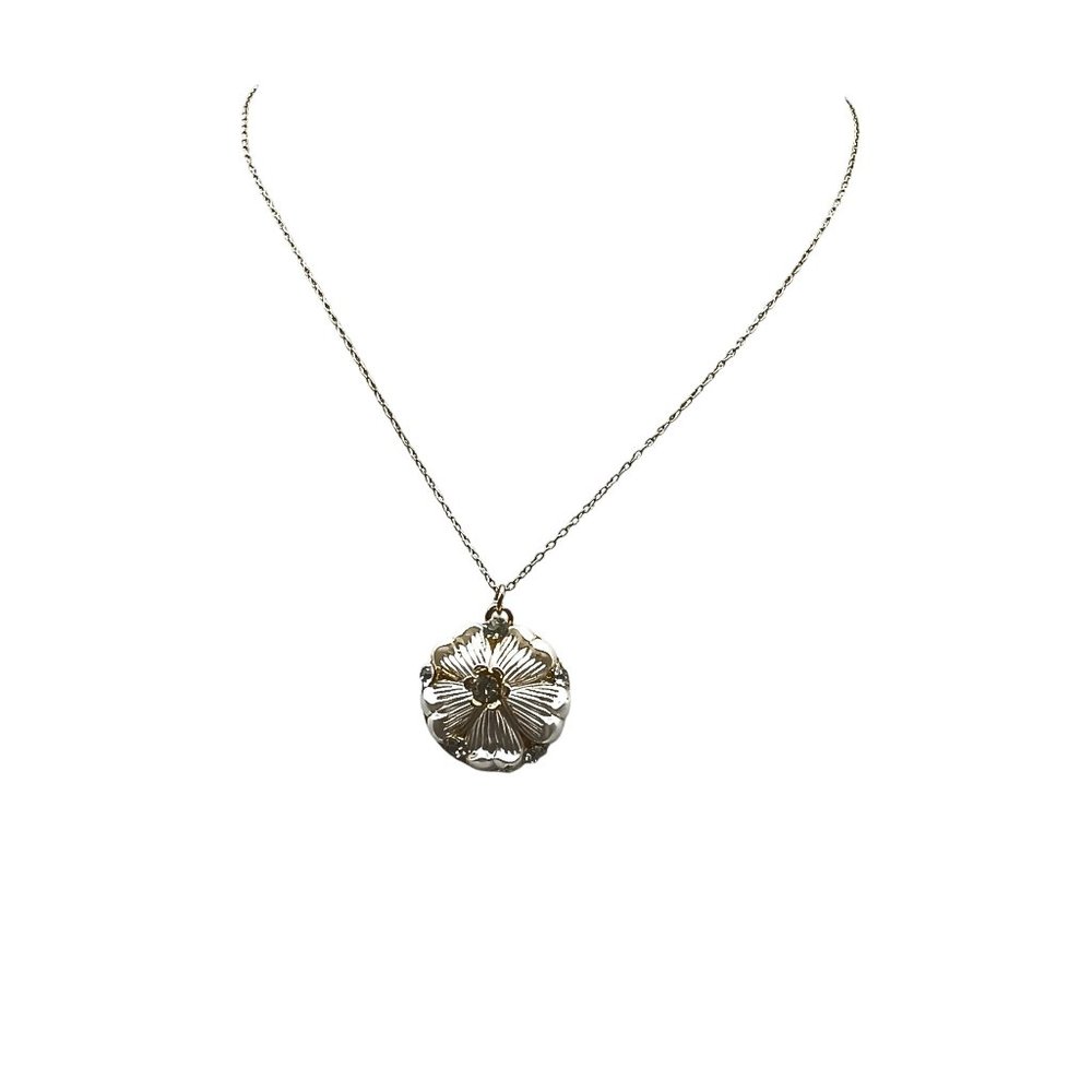Vintage Gold-Tone Floral Pendant Necklace with Rhinestone Accents & Filigree